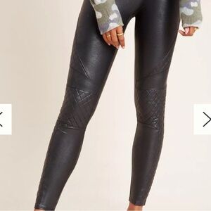 Spanx Quilted Moto Faux Leather Black Leggings small